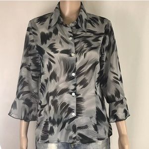 Serenade NY Gray Black Button Up Sheer Top